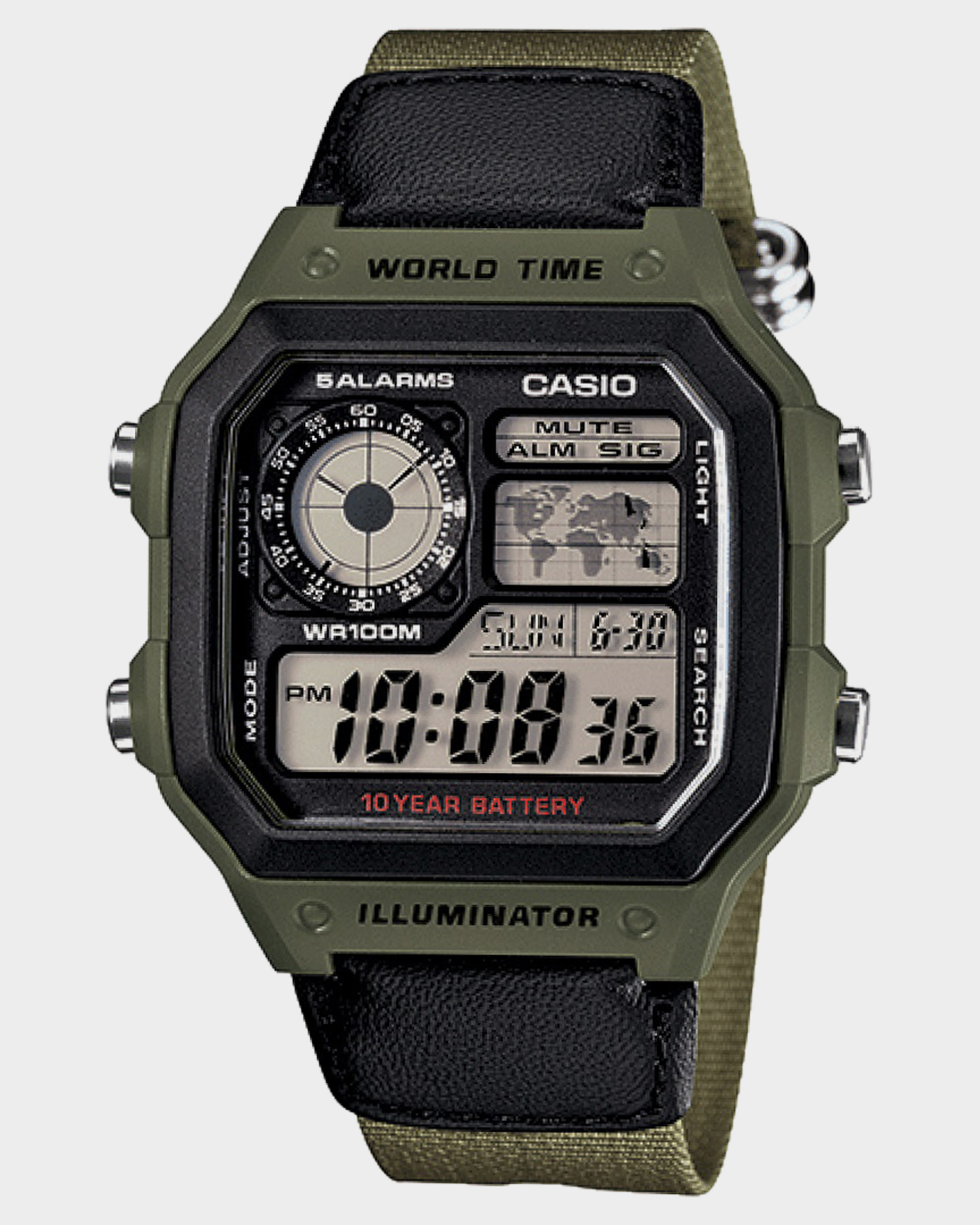 Casio Ae-1200 Series Watch Black Olive Band Black Olive Band