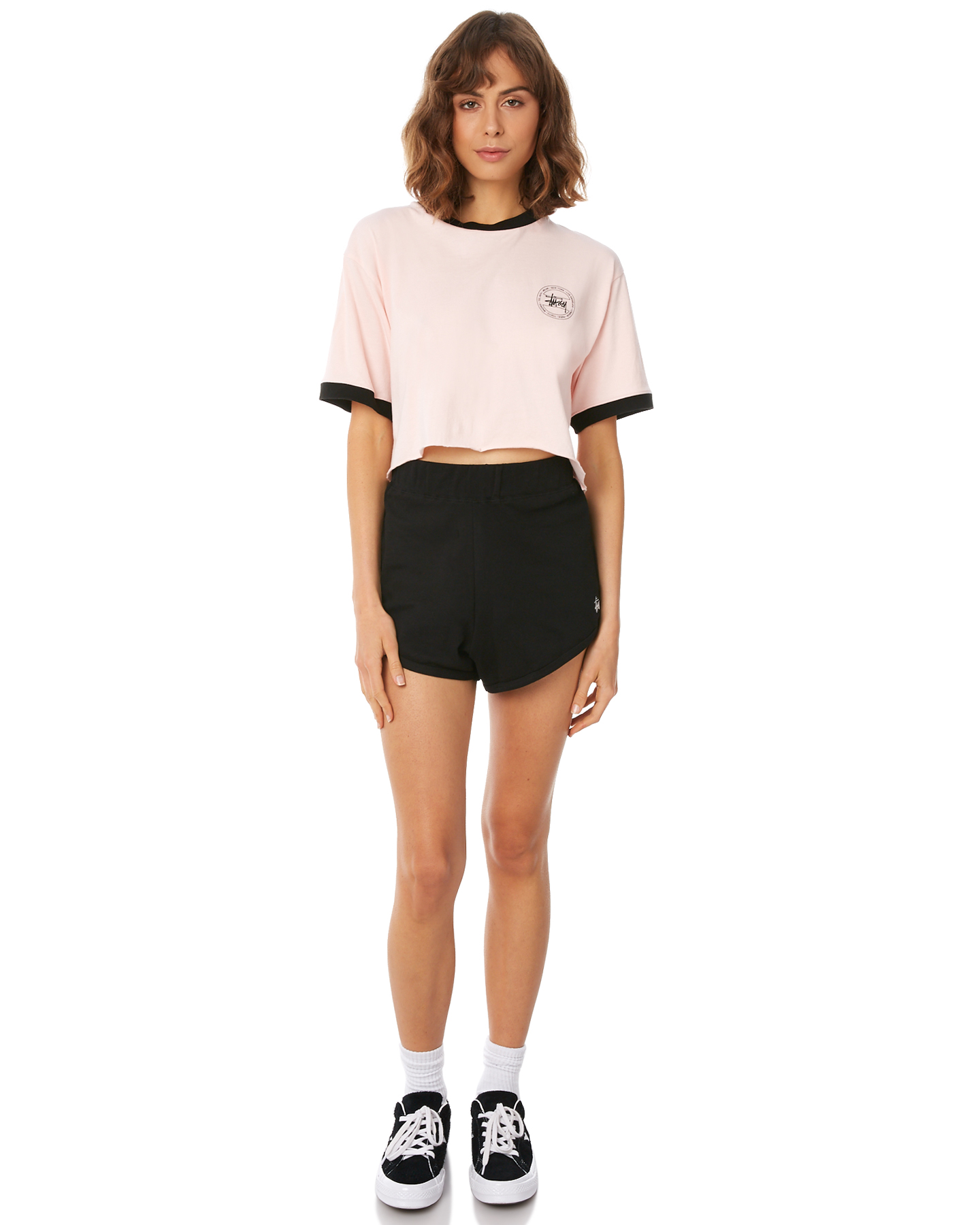 Stussy Women's Laguna Crop Ringer Tee Cotton Soft Pink | eBay