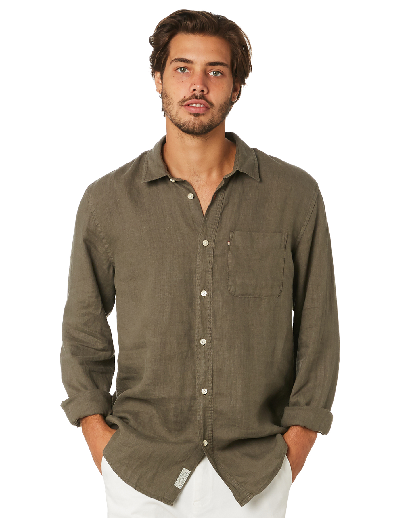 Academy Brand Hampton Linen Mens Shirt Olive Olive