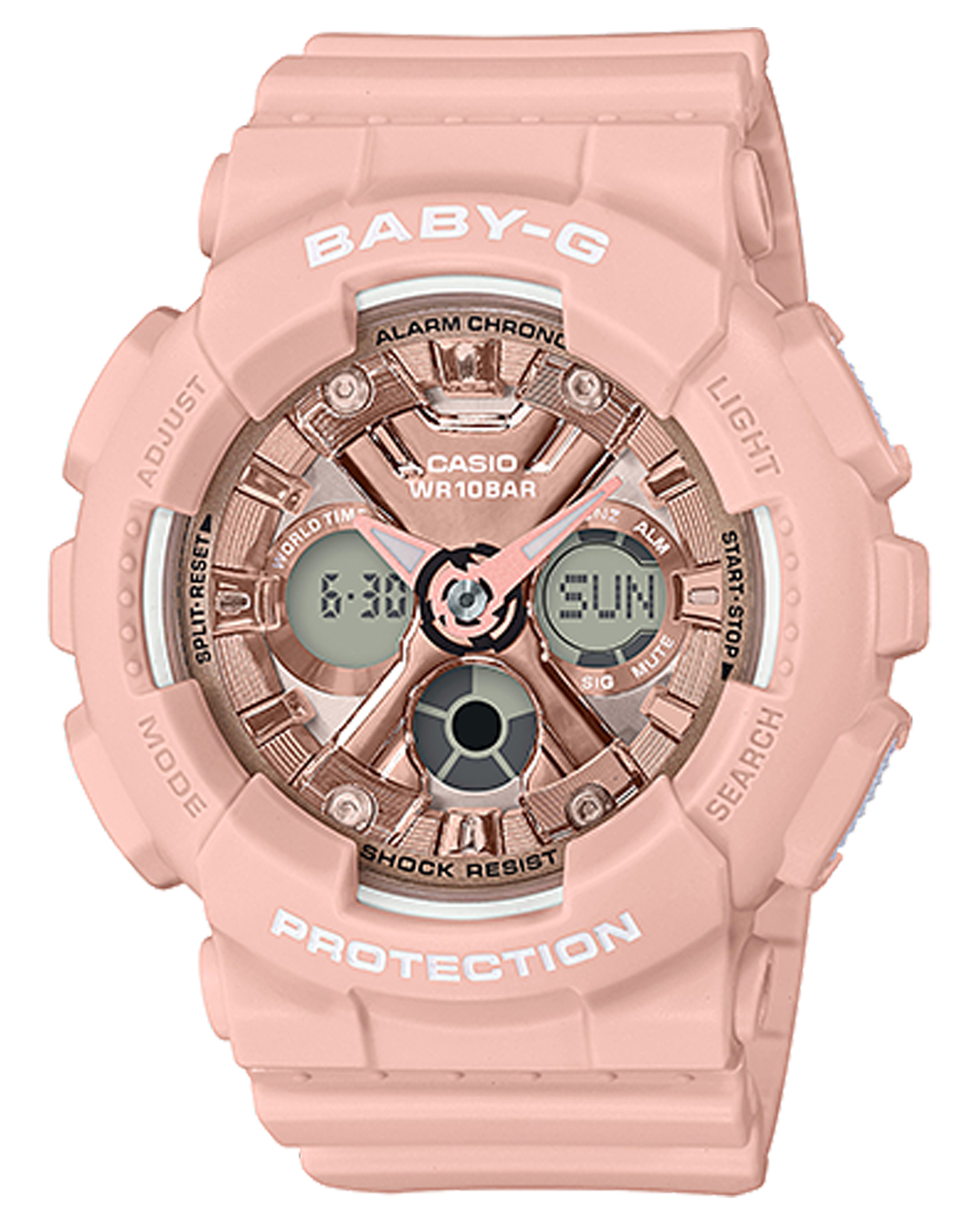 Baby G Ba130 Metallic Series Watch Peach Rose Metallic Peach Rose Metallic