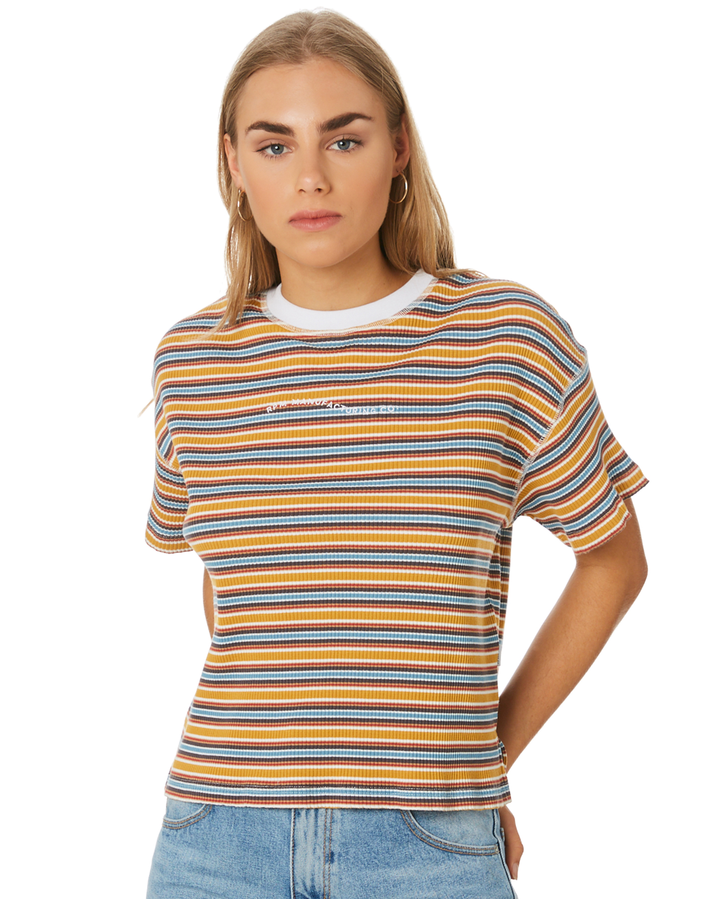 Rpm Ribbed Stripe Tee Mustard Womens Shirts Size 12 | Budget Fashion ...