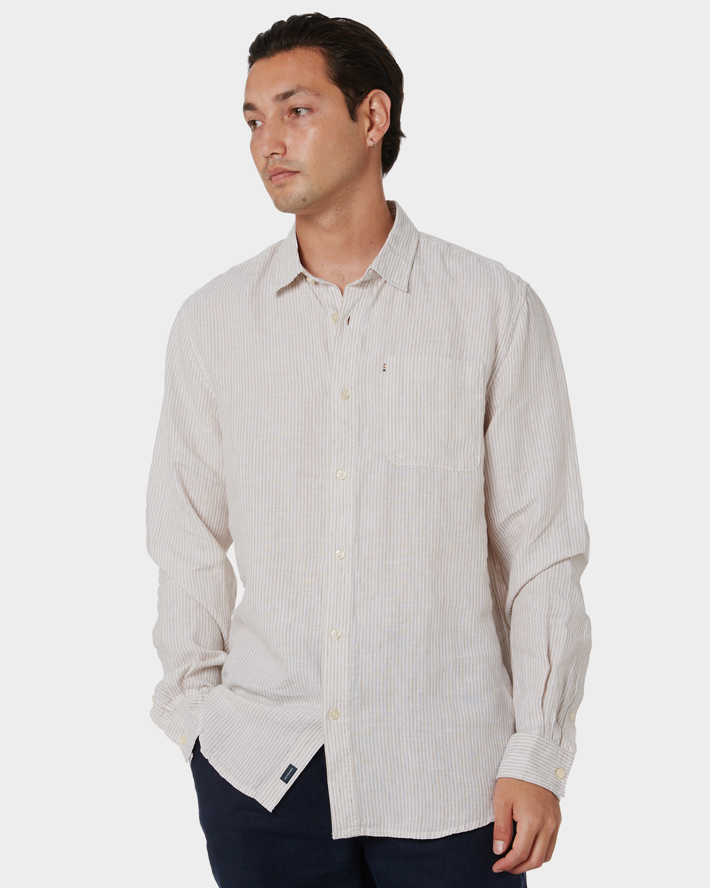 Academy Brand Hampton Mens Linen Shirt Oatmeal Stripe Oatmeal Stripe