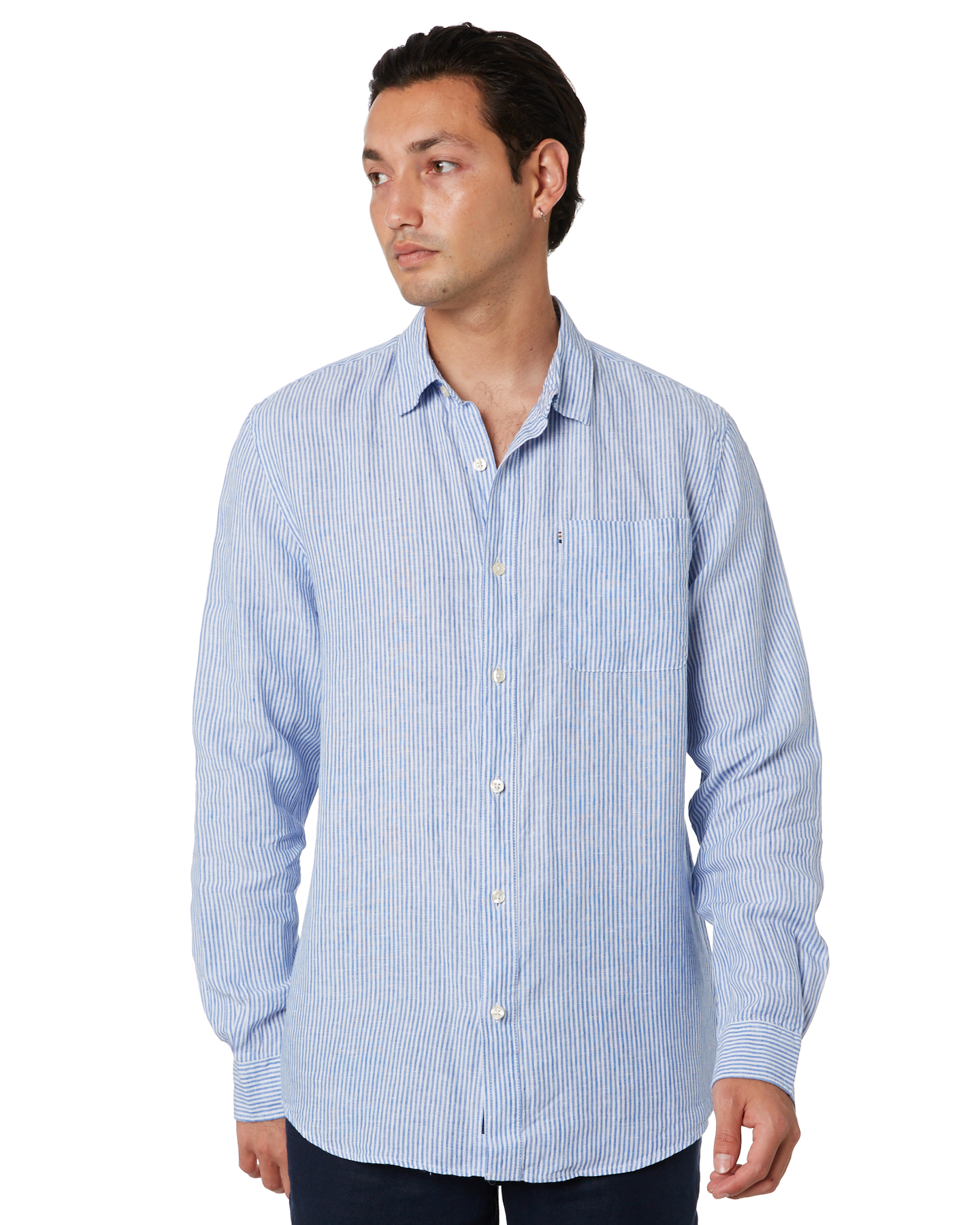 Academy Brand Hampton Mens Linen Shirt Sky Stripe Sky Stripe