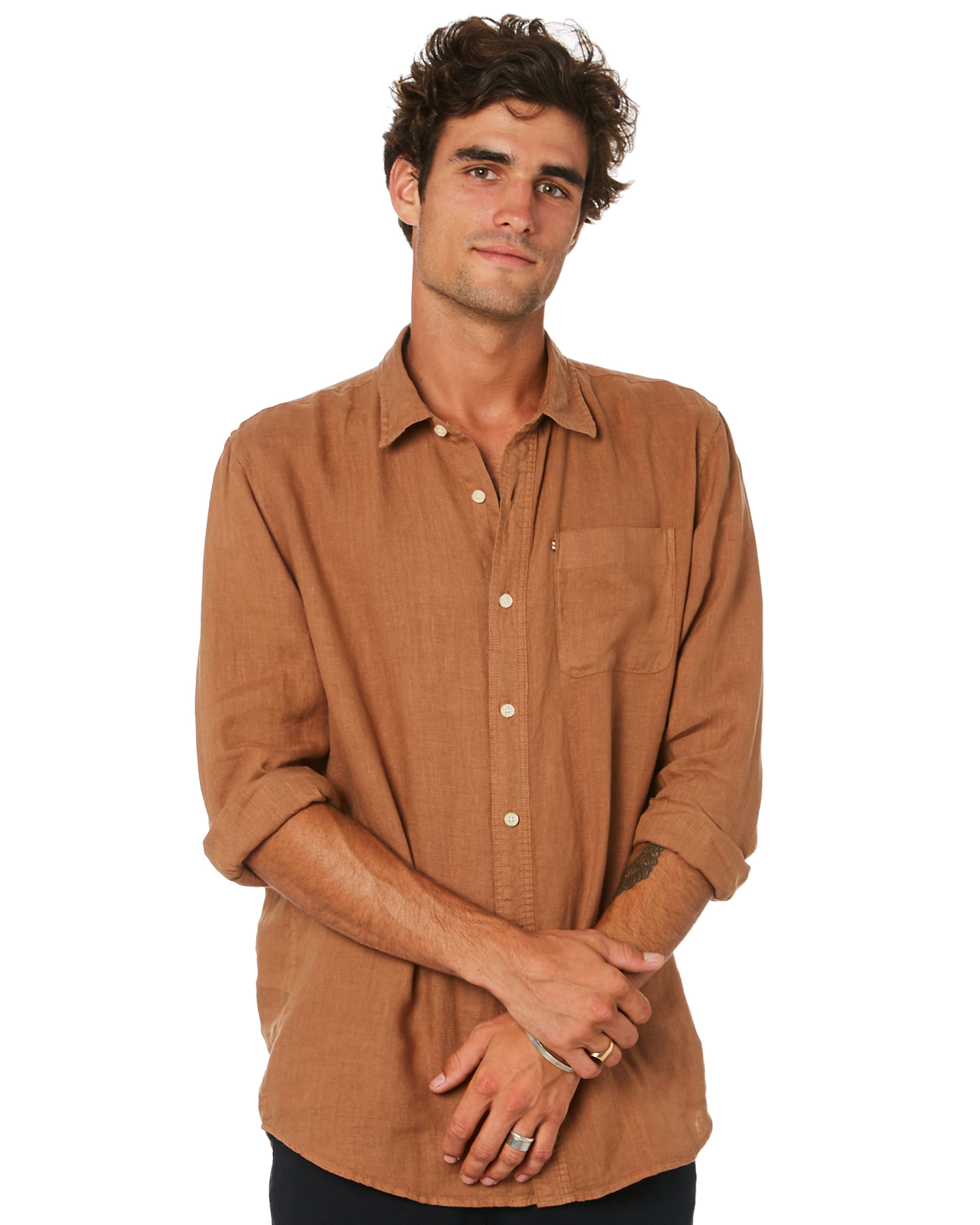 Academy Brand Hampton Mens Linen Shirt Cognac Cognac