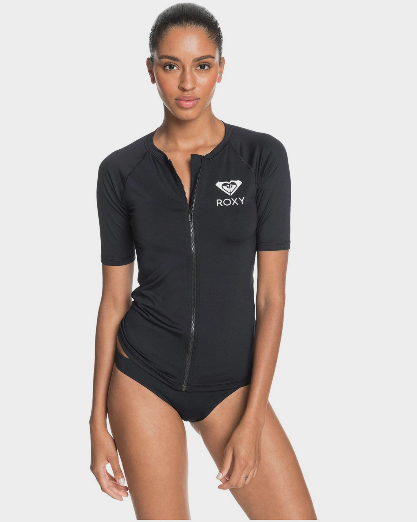 Roxy Womens Essentials Short Sleeve Zipped Upf 50 Rash Vest - Anthracite