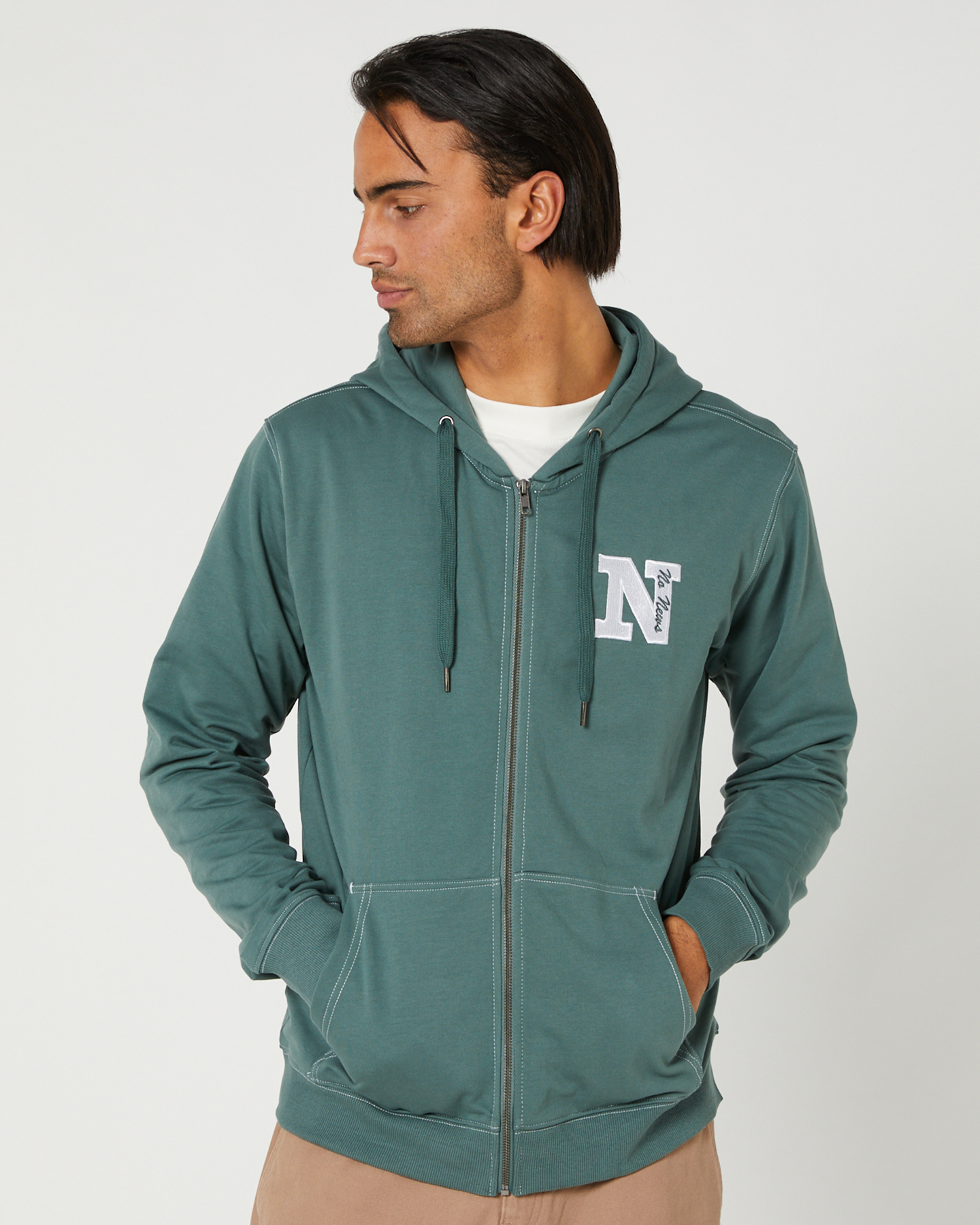 Green zip store up hoodie mens