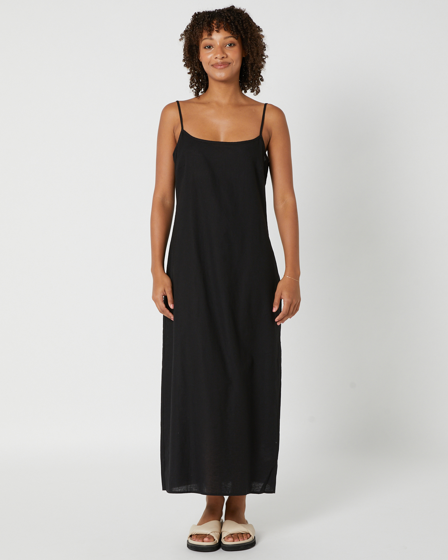 The Hidden Way Linen Slip Midi Dress - Black