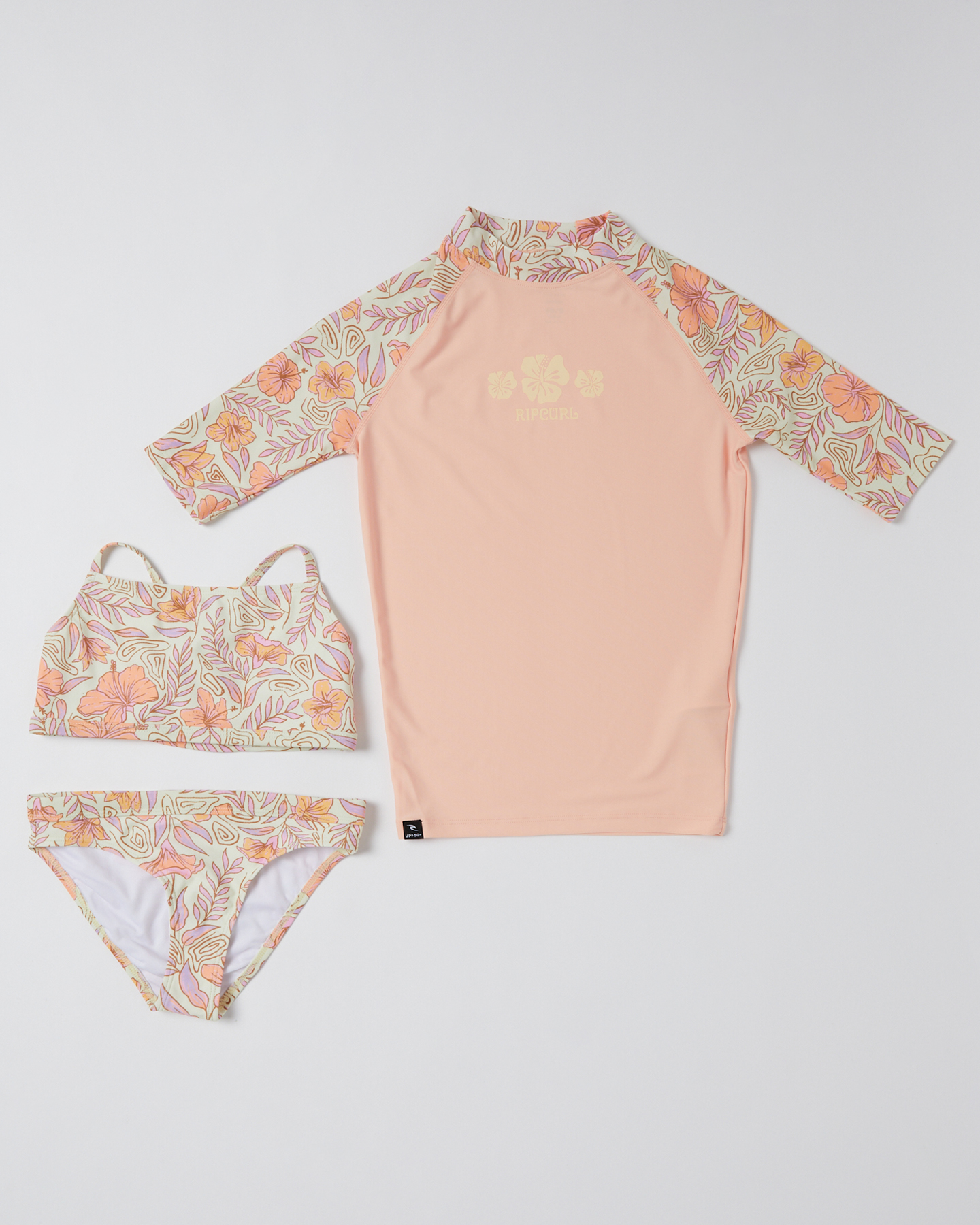 Girls Long Sleeve Rash Guard + Tankini Shorts Set (3 Piece) | The Tropics